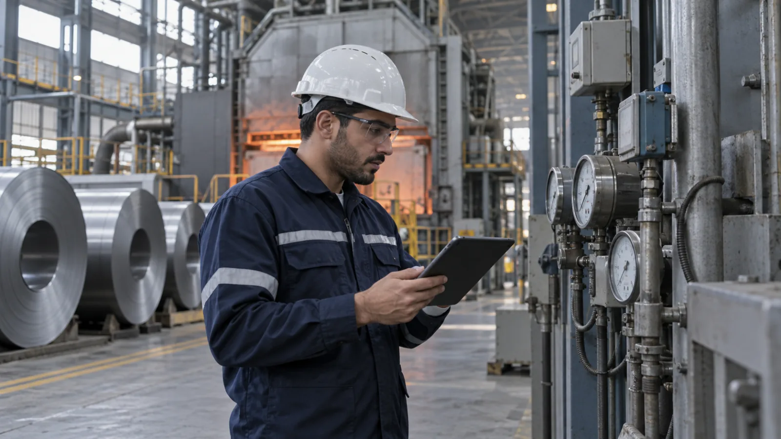 Specialists verifying production and carbon data at an Egyptian industrial facility