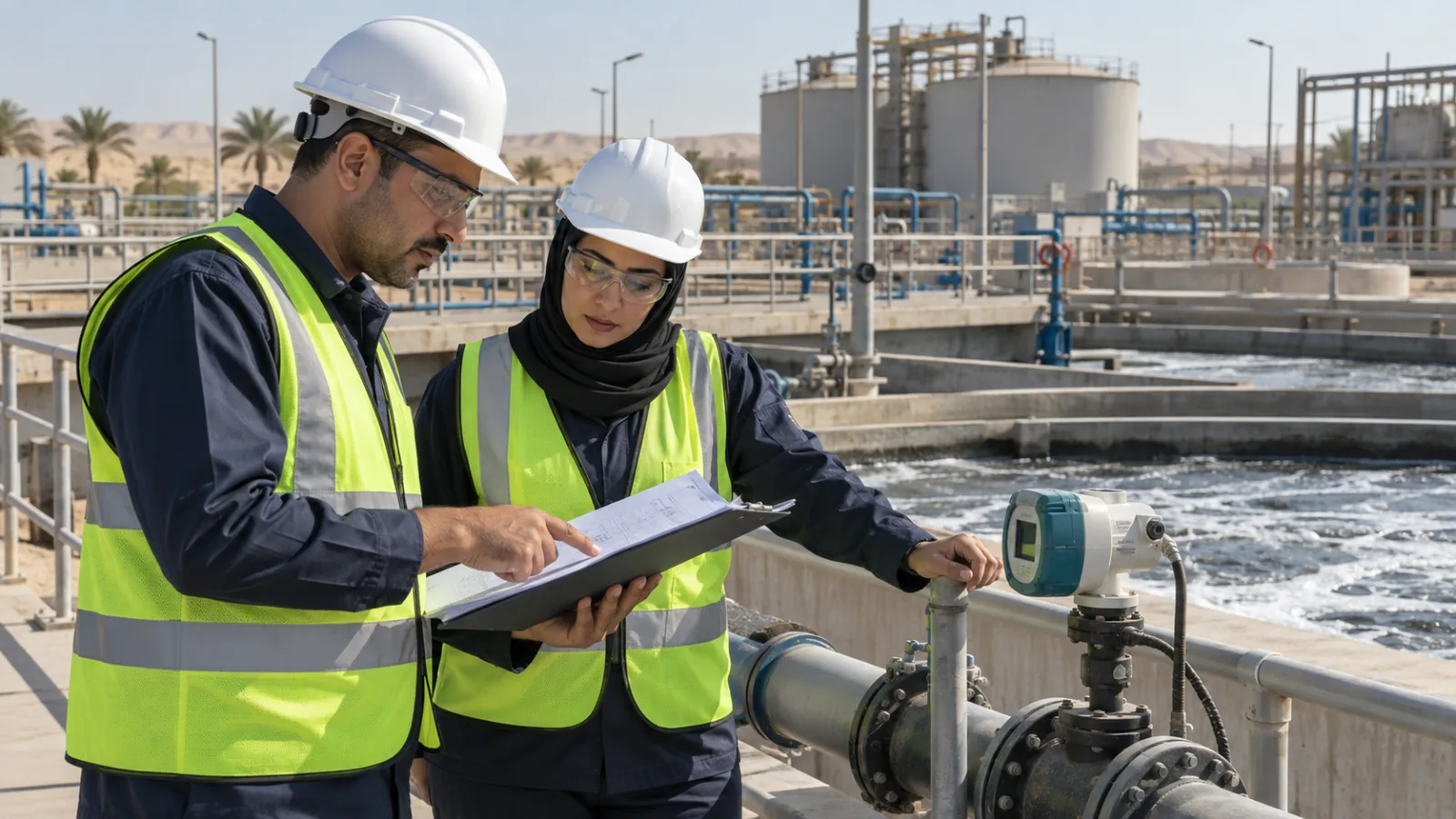 Environmental engineers reviewing site conditions in Egypt