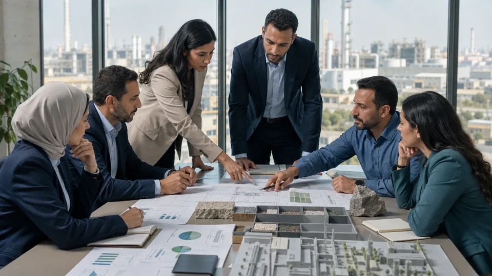Egyptian leadership and engineering team planning a sustainability roadmap